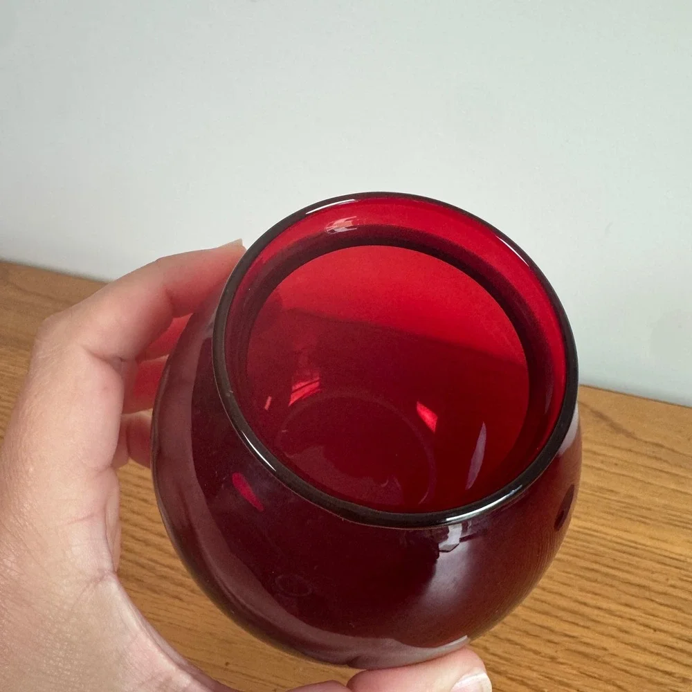 Vintage Ruby Red Glass Round Fish Bowl Sphere Orb Bud Vase 4 Inch MCM‎ Style